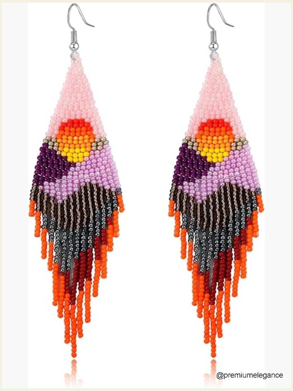 Bohemian Long Tassel Beaded Dangle Earrings Boho Statement Handmade Fringe